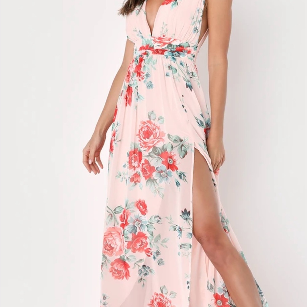 Lulu's Pink Wrap Maxi Dress with Plunge Neckline